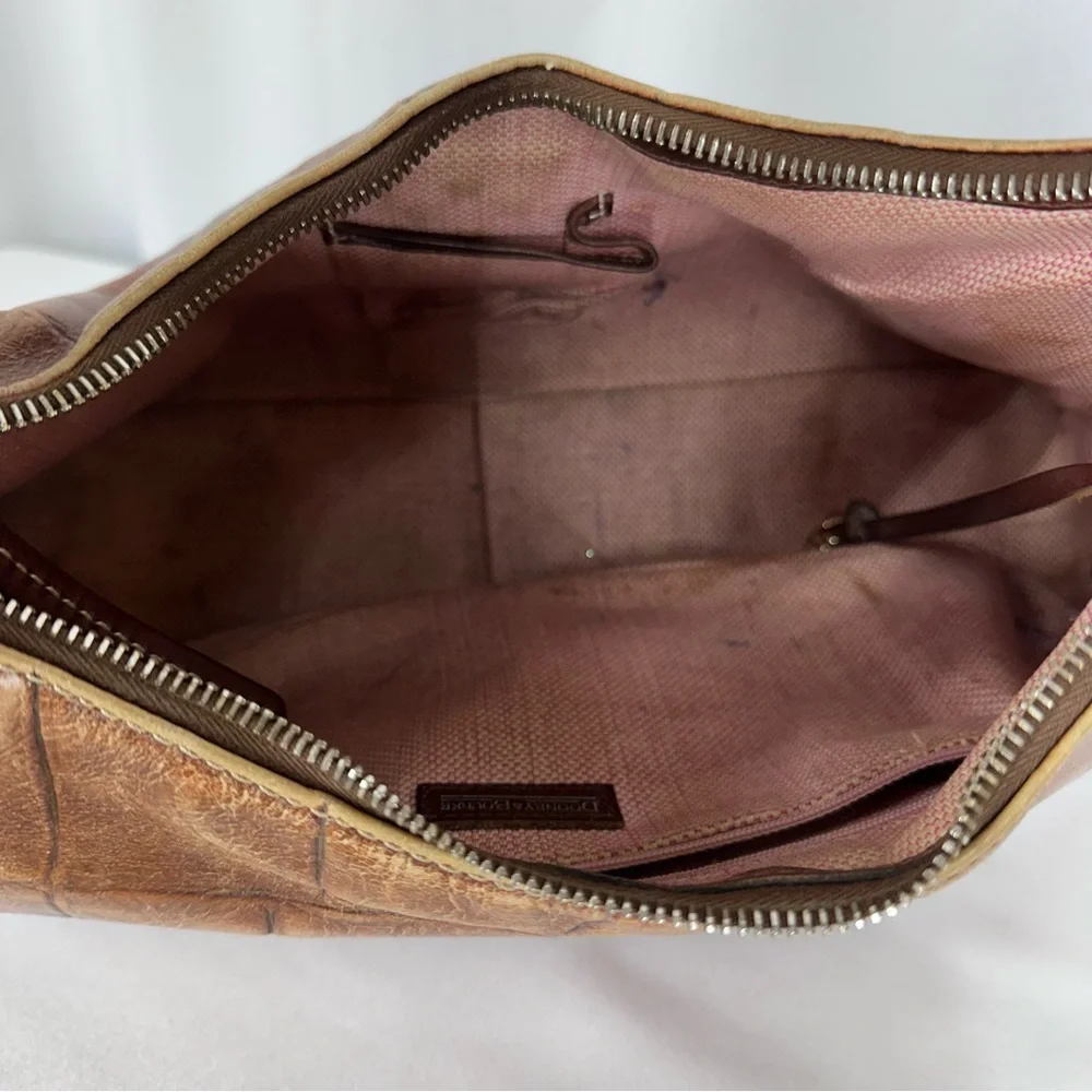 Dooney & Bourke Croc Embossed Leather Shoulder Bag Brown Hobo Purse